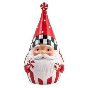Brand New Mackenzie Childs Peppermint Santa Cookie Jar